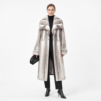 Manteau long décontracté d'hiver pour femme en fourrure de vison argenté naturel, coupe oversize, col rabattu, résistant au vent, écologique, en polyester strié