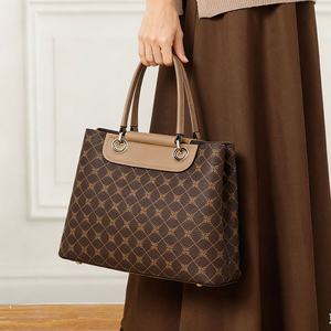 Sac fourre-tout haut de gamme grande capacité à imprimé géométrique color-block avec fermeture éclair pour femme d'âge mûr, idéal pour les trajets quotidiens - Vente en gros - Product Image 1