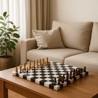 Jeu d'échecs carré en marbre de luxe Nanwei avec un design moderne et écologique, échiquier et plateau de jeu en pierre naturelle pour la décoration de la maison