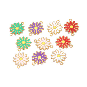 B4057 breloque en acier inoxydable pour la fabrication de bijoux bricolage arc-en-ciel émail marguerite fleur avec placage d'or pour accessoires pour enfants - Product Image 1
