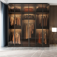 Dressing Armoire de Rangement Vêtements avec Porte Vitrée et Lumières LED Noire