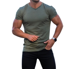 T-shirt da uomo con Logo personalizzato estivo Slim Fit con scollo a V Casual Top t-shirt traspiranti Top Basic Streetwear - Product Image 6