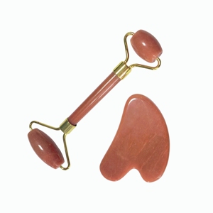 Set de Gua Sha y Rodillo de Aventurina Roja Natural al por Mayor, Masajeador Facial de Doble Cabeza con Raspador en Forma de Corazón, OEM Disponible - Product Image 1