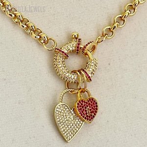 NM51603 <span class=keywords><strong>collana</strong></span> a catena placcata in oro alla moda <span class=keywords><strong>gioielli</strong></span> da donna regali di zirconi cubici con ciondoli a forma di cuore - Product Image 1