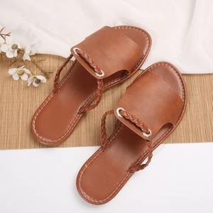 Sandalias de Playa Tejidas para Mujer, Estilo Europeo Americano 2026, Color Sólido, Talla Grande, con Plantilla de PU para Verano - Product Image 3