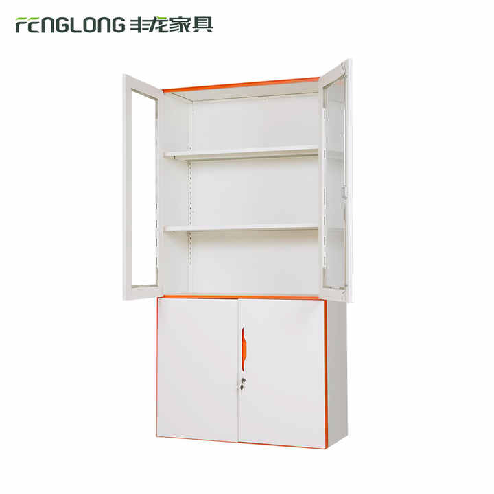 Modern Design Office Metal File Storage Cabinet 4 Door Knock-Down Structure for School Library Glass Swing Supermarket Hospital