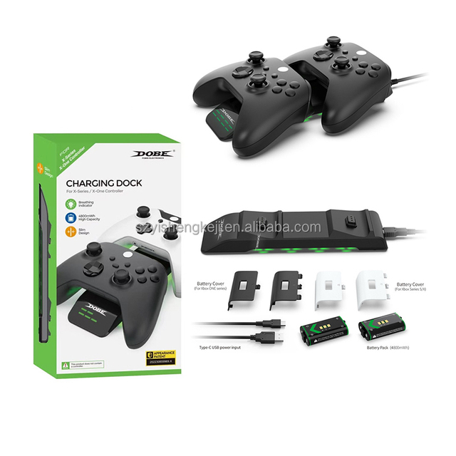 TYX-2612 2000mah Wireless Dual Charging Dock for Xbox One S X / XSS Game Controller Double Charger Base with Atmosphere Light