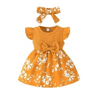 Ensemble robe florale de luxe en coton pour bébé fille avec nœud sur le devant pour occasions spéciales, tailles 6-24T