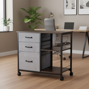 Armoire de classement mobile en métal avec 3 tiroirs en tissu et 2 étagères ouvertes pour le rangement de dossiers à domicile ou au bureau - Product Image 2