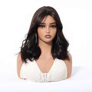 วิกผมผู้หญิงแบบเต็มศีรษะ แฟชั่นสไตล์ยุโรป-อเมริกัน ผมสั้นหยิกแบบหางม้า มีหน้าม้า  วัสดุผมสังเคราะห์ สีดำ-น้ำตาลธรรมชาติ - Product Image 3