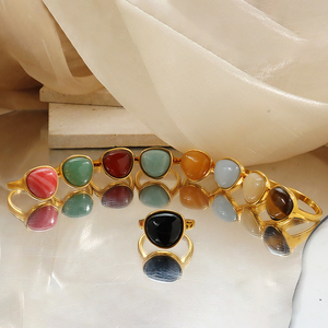 Bague rétro en <span class=keywords><strong>pierre</strong></span> naturelle, <span class=keywords><strong>onyx</strong></span> noir, cornaline, pierres colorées, <span class=keywords><strong>bijoux</strong></span> plaqués or 18 carats, acier inoxydable, cristaux, pierres de guérison - Product Image 4