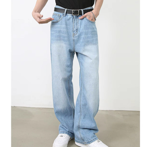 Jean délavé rose dégradé taille haute coupe ample pour homme, jambe large, style Y2K, streetwear décontracté, jean unisexe en denim - Product Image 2