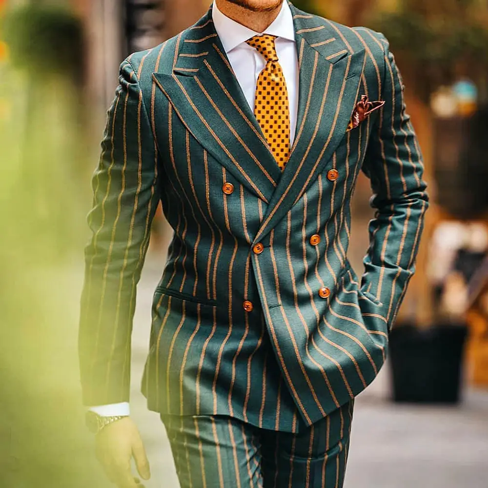 2023 New Men Fashion Casual Striped Double-breasted Jacket&blazer Men Long Sleeved Formal Lapel Slim Fit Business Blazer