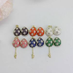 SHINNYGIFTS peint à la main Vintage <span class=keywords><strong>russe</strong></span> oeuf de pâques pendentifs émail collier à faire soi-même fabrication de <span class=keywords><strong>bijoux</strong></span> pour cadeau - Product Image 2