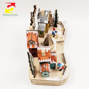 Centre de noël découpé au Laser, 10 pièces, scène de Village de noël, <span class=keywords><strong>maison</strong></span> de noël, décorations en bois - Product Image 3