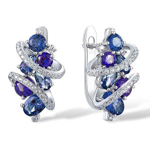 Boucles d'oreilles pendantes de luxe en cristal E4854, en argent 925, géométriques, bleues et violettes, pour femme, bijoux de soirée, sertissage griffe - Product Image 3