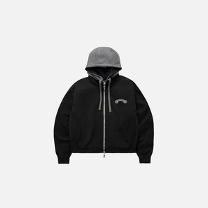 Chaqueta Cortavientos Ligera ASH de Nailon Negro, Corte Holgado, con Capucha y Cierre Frontal, Estilo Urbano - Product Image 1