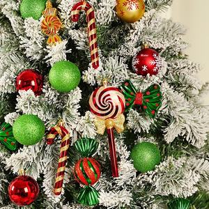 Adornos para árboles de Navidad de 35 piezas, adornos de bolas de oro verde rojo galvanizado, bastón de caramelo brillante, juego en caja de 30cm para uso doméstico - Product Image 2