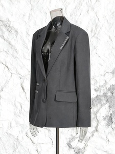 A11210 <span class=keywords><strong>Blazer</strong></span> <span class=keywords><strong>Grigio</strong></span> da <span class=keywords><strong>Donna</strong></span>: Giacca Formale Oversize con Cuciture a Contrasto - Capospalla Elegante per Ufficio/Casual - Product Image 3