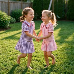 Conjunto de falda para niñas, top de manga corta y falda con pantalones cortos incorporados, falda plisada, logotipo personalizado para la escuela - Product Image 2