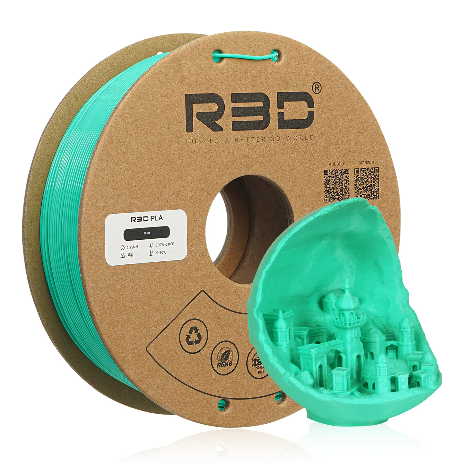 R3D Filament PLA Light Mint 1.75mm 1KG Cardboard spool