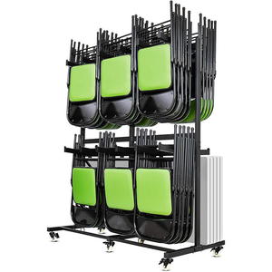 Gấp đôi Bàn và ghế lưu trữ giỏ hàng kim loại gấp ghế Rack hiển thị giữ 84 ghế - Product Image 1