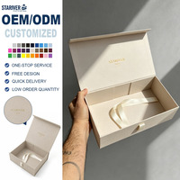 Boîte cadeau magnétique beige de luxe, logo personnalisé en feuille d'or, ruban en satin crème, fermeture à nœud, boîte d'emballage rigide en papier, parfum, cosmétique