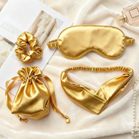 Ensemble promotionnel 4-en-1 en satin : Masque de sommeil effet soie, Bandeau, Chouchou et Sac de rangement, avec logo personnalisé, pour le sommeil et comme cadeau