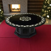 Plateau de table rond en marbre noir poli de 48 pouces avec incrustation de nacre, fait main, mobilier décoratif de luxe antique