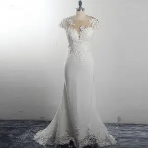 RSW1567 Vrouwen Wit Kant Geappliceerd Backless Illusion Sexy Boho Bridal Dress Wedding Apparel