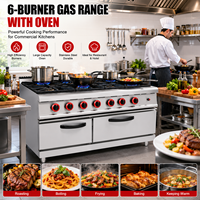 Cuisinière à gaz commerciale 6 brûleurs avec four, en acier inoxydable, sur pied, pour restaurant, hôtel, cuisine