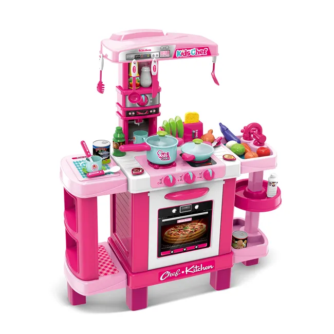 Crianças cozinha play set rosa simulação cozinha brinquedos de mesa com luz e som cozinha brinquedo para criança