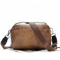 Tas Selempang Kulit PU Vintage Pria, Tas Messenger Kecil Kasual, Tas Bahu Multi Kantong, Tas Sling dengan Logo Custom Debossed