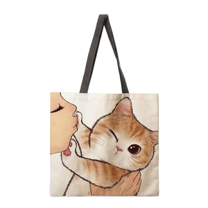Medium Customizable Printed Pattern Canvas <b>Tote</b> Shopping <b>Bag</b> Quick Fabric Mesh Cotton Dot with Cartoon Logo for Gifts - Product Image 1