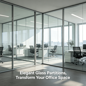 Système <span class=keywords><strong>de</strong></span> cloisons <span class=keywords><strong>de</strong></span> bureau modulaires en verre trempé Low-E transparent <span class=keywords><strong>de</strong></span> style moderne SZMK 2026, taille personnalisée, double vitrage en alliage d'aluminium - Product Image 1