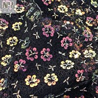 Nanyee tekstil ringan desain bunga payet warna-warni dengan tabung manik-manik gulung dibordir pada renda putih