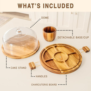 Chia Thiết Kế 3-Trong-1 Món Tráng Miệng Gỗ Phục Vụ Platter Charcuterie Cắt Hội Đồng Quản Trị Xoay Bảng Cơ Sở Hiển Thị Bánh Đứng - Product Image 5