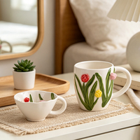 Tasse à café en céramique Redeco 3D avec motif de tulipe en relief, bordure en pétales, avec relief de tulipe rose, rouge, jaune, cadeau de jardin