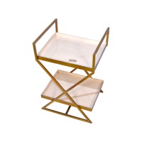 Nouvelle table basse moderne à 2 niveaux avec plateau en marbre et structure en fer, table d'appoint pour salon, chambre à coucher, table de canapé