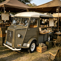 Remorque de camion de cuisine mobile électrique Citroën Rétro Vintage, chauffe-soupe commercial en acier inoxydable, pour confiseries, bushcraft et camping
