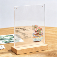 Support de menu de table personnalisé en acrylique double face avec cadre magnétique et base en bois, présentoir de signalétique de table