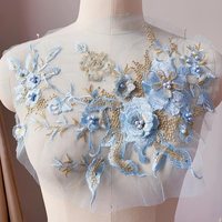 Chaîne de dentelle en tissu brodé de fleurs 3D en maille perlée de strass pour couture, applique, accessoires de décoration de mariage