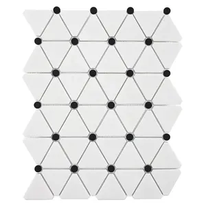 New style recycled glass matte black and white mixed round triangle glass mosaic tiles