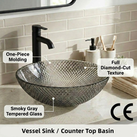 Vasque en verre au design moderne, ronde, 375 mm, à poser sur le comptoir, texture cristal diamant, moulage monobloc pour salle de bain