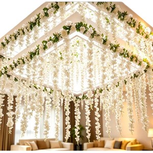 Ensemble de fleurs artificielles en soie : Vigne de roses blanches et glycine pour décoration de mariage, jardin, intérieur, extérieur et toile de fond - Product Image 5