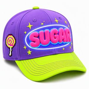 Casquette de baseball personnalisée avec broderie 3D néon, bicolore violet et vert néon, style bonbon, OEM, Y2K, Kawaii, streetwear - Product Image 3