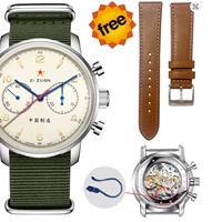 42mm Büyük Kadran Lüks Spor Paslanmaz Çelik Deri Kayış 1963 Erkekler Kronograf Mekanik Saat Martı ST1901 Hareketi Safir