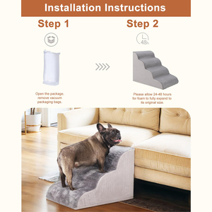 4-stufige Hunde rampe Treppe Hochbett Schaum mit hoher Dichte Haustier Schritte rutsch fester Boden Wasch bare Abdeckung Graue Hunde treppe für kleine Hunde - Product Image 6