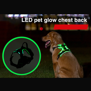Glow in Nylon scuro regolabile senza trazione ricaricabile a <span class=keywords><strong>LED</strong></span> illuminante imbracatura per cani, fascia toracica luminosa per animali domestici per la camminata notturna di sicurezza dei cani - Product Image 4