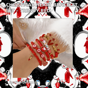 Romantic <b>Red</b> Heart Beaded <b>Bracelet</b> Set Women's Love Charm Jewelry Gold Plated Acrylic Resin Bangles Gift - Product Image 2